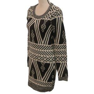 Pink Rose Womens Geo Knit Sweater Dress Size XS Black White Long Sleeve